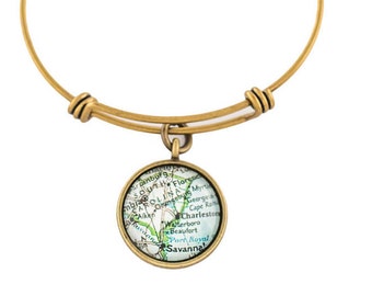 Charleston Map Bangle Bracelet/ Bronze