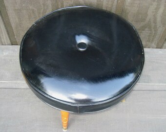 Mid Century Modern Round Black Ottoman