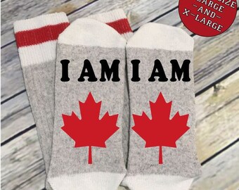 Word Socks - Novelty Comfy Cotton or Wool Men's Socks - If you can read this - I am Canadian - Funny Socks - Socks with Sayings - Custom