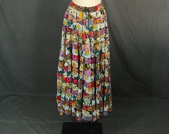 vintage 90s Maxi Skirt - India Cotton Skirt - Cotton Gauze Skirt 1990s Hippie Patchwork Floral Skirt Sz S M L