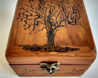 Recycled wooden box with heat-etched pallet