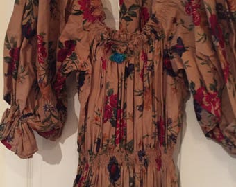 Party Time: Vintage 80s Floral print Tiered Full Skirt Elastic Waist & Neck Puff Sleeve Dress