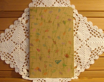 Moleskine Cahier Journal-Kraft - Hand-Stamped Design - Falling Leaves, Raindrops, and One Lone Blue Bird