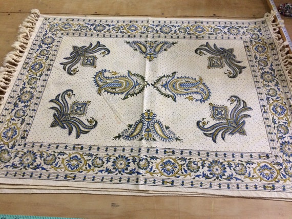 Traditional block printed Table runner, hand dyed wall decor, tablecloth, tapestry natural dyes with tassels