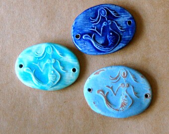 3 Handmade Ceramic Beads - Serene Mermaid Cuff Beads - Bracelet Beads