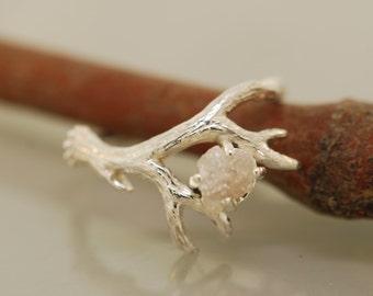 Antler Ring 2 with Raw Diamond, rough diamond ring, alternative engagement ring, twig ring, twig diamond ring, antler ring