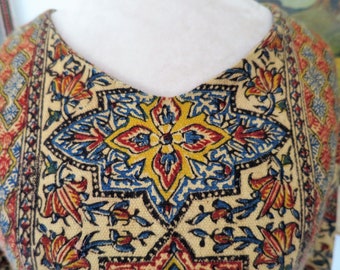1960's - 1970's Hand Blocked India Hippie Dress / Maxi Dress Size M