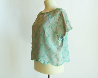 Mint Green Scalloped Hem Shell Top