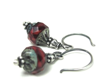 Czech Glass, Hill Tribe Fine Silver, Sterling Silver Earrings