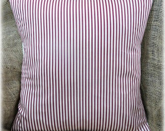 Red & Cream Ticking Striped Smooth Cotton Fabric Cushion Cover 16" x 16"