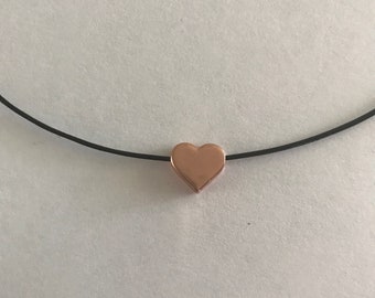 Rose gold 10mm heart charm on wax cord choice color