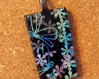 Dichroic Dragonfly Pendant - Fused Glass Pendant - Glass Pendant - Glass Jewelry - Dragonfly Jewelry - Flower Pendant