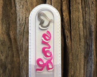 Crystal Glass Nail File - Handpainted Love with Heart on Czech Crystal Glass