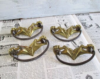 SALE Four Vintage Brass Stamping Drawer Pulls