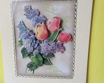 Card 3D bouquet of tulips and LILACS