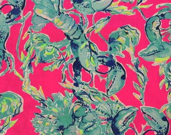 raz berry lobsters in love dobby cotton fabric square 18"x18" ~ lilly spring 2018 ~ lilly pulitzer
