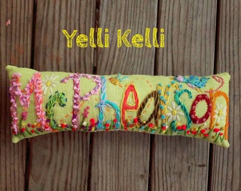Freehand Embroidered Bohemian TEN Letters Name Pillow Custom Made YelliKelli