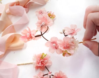 cherry blossom hair pins, pink flower hair pin, cherry blossom wedding hair accessories, bridal hair pins, pink hair clips, pink hair piece