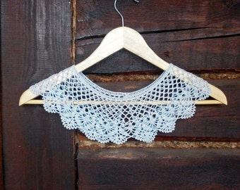 Crochet blue lace dress COLLAR, detachable Peter Pan collar, handmade collar jewelry, crochet necklace, womens fashion accessories