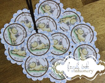 Classic Pooh Blue Chevron Personalized Favor Tags