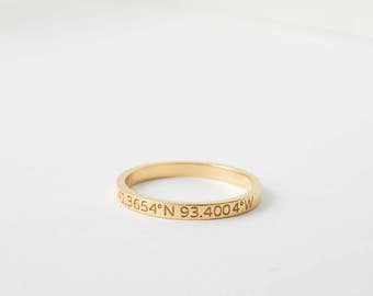Custom Coordinates Ring - Latitude Longitude Ring - Personalized GPS Location Jewelry - Stacking Ring in Sterling Silver - Mother's Day Gift