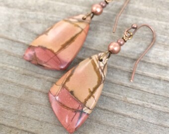 Stone earrings, dangle drop earrings, stone jewelry, colorful jewelry, jasper earrings, gift for her, small earrings, natural stone earring