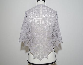 Grey hand knitted lace shawl , light grey shawl, merino wool lace shawl, triangle shawl, wedding shawl, evening shawl, gift for her