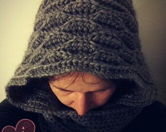 Crochet Hooded Scarf: Rajalla, PDF PATTERN.