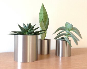 Pot/contenant circulaire en acier inoxydable pour plantes grasses/tropicales