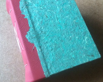 Red and green journal, handmade paper, green leather book, sketch book, travel journal, guest book, recycled guestbook, journal, christmas