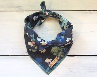 Navy Blue Floral Chambray Dog Bandana