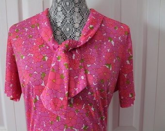1950s Pink Floral Day Dress Large