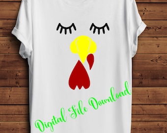 Svg turkey face eyelashes thanksgiving shirt SVG instant download design for cricut or silhouette, turkey shirt svg, funny turkey face svg
