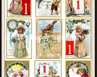 Dollar Download Vintage New Years Collage Digital Images printable download file 9 images Polly's Paper Studio