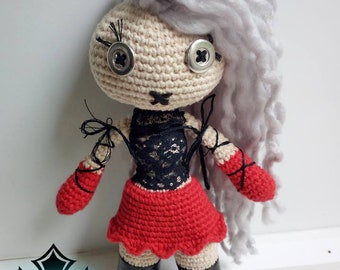Gothic Voodoo Inspired Art Doll , Goth Amigurumi Doll, Crochet Doll - Sphinx