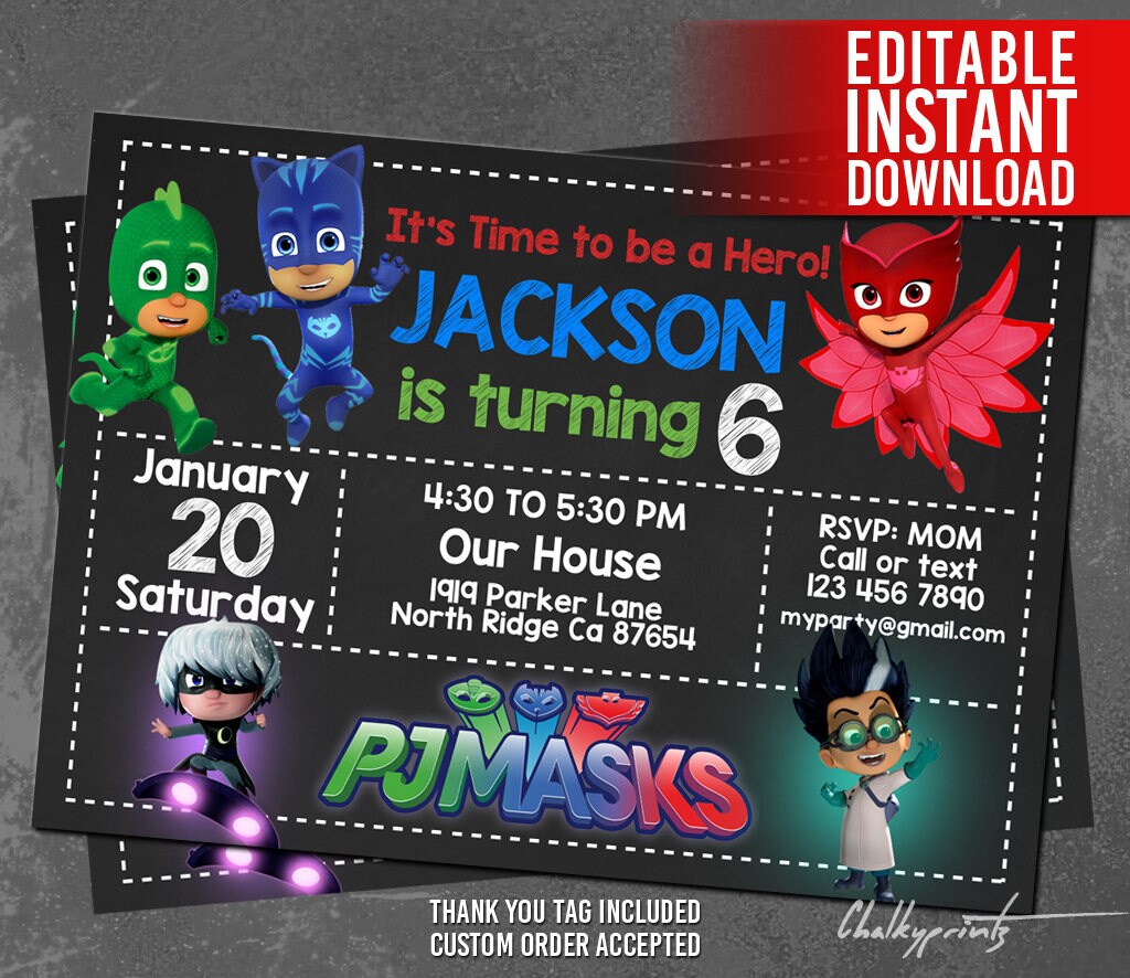 PJ Masks Invitation Instant Download Pj Masks Invitation