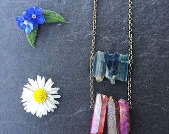 Quartz Point Necklace - Kyanite Necklace - Quartz Crystal Necklace - Titanium Quartz Necklace - Red Necklace - Healing Crystal Necklace
