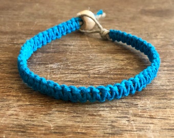 Hemp Bracelet or Anklet - Turquoise Blue - Custom Sizing