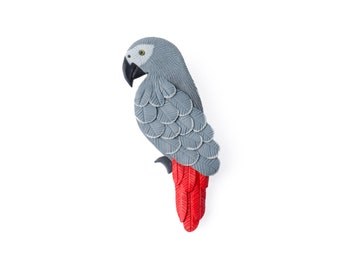 African grey parrot brooch Bird brooch Parrot pin Polymer clay Parrot brooch pin Parrot badge Grey bird brooch Cute handmade jewelry
