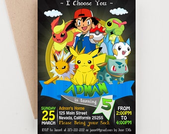 Pokemon Invitation, Pokemon Birthday, Pokemon Birthday Invitation, Pokemon Party, Pokemon Printable Invitation Party, Pokemon Pikachu