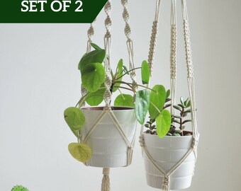 set of macrame plant hangers, 2 macrame plant holders, modern hanging planter, plant pot holder, double hanging planter, hygge decor, boho
