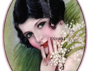 FABRIC BLOCK OF A STUNNING LADY, TWO IDENTICAL 5X7 IMAGES, COTTON