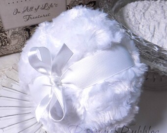 WHITE Powder Puff - pouf blanc - soft body pouf - gift box option - handmade by BonnyBubbles