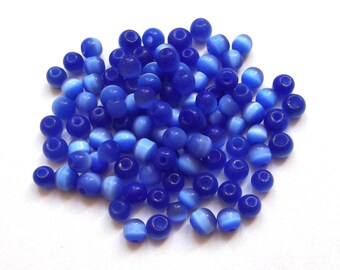 25 beads round 4 mm blue cat's eye