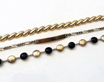 gold tone metal vintage eco friendly costume jewelry bracelets--lot of 3