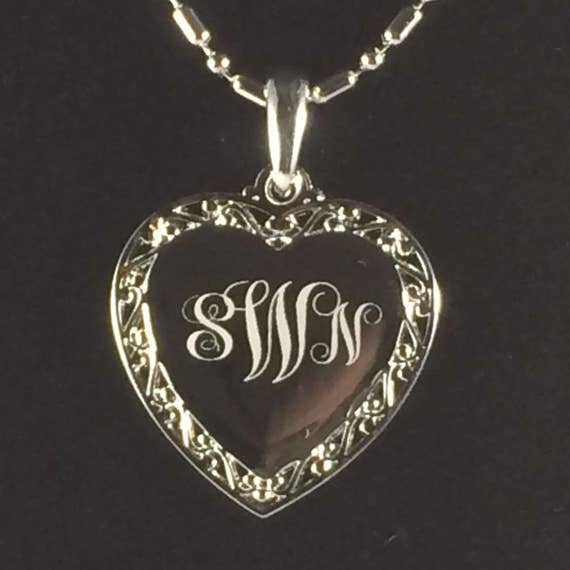 Engraved Heart Necklace Personalized Gift for Her Monogram