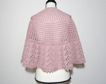 Pink hand knitted lace shawl, wool and alpaca lace shawl, semicircular lace shawl, wedding shawl, shoulder shawl, gift for her