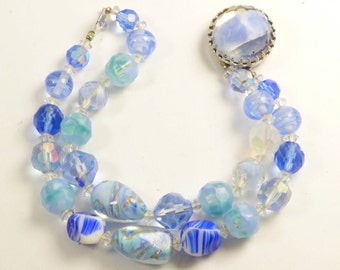 Vintage Alice Caviness Blue Art Glass Double Strand Bracelet