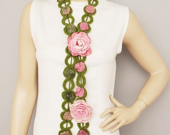 flower crochet jewelry scarf ,lariat crochet jewelry