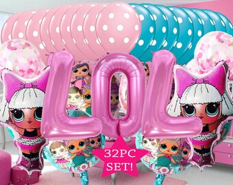 32pc Hot Pink Confetti LOL Doll Surprise Foil Balloons Birthday Party Supply Favors Center Piece